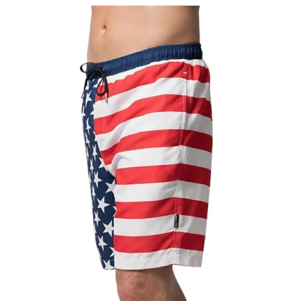 Brooklyn Cloth Red, White, Blue Men’s Flag Swim Board Shorts, 34